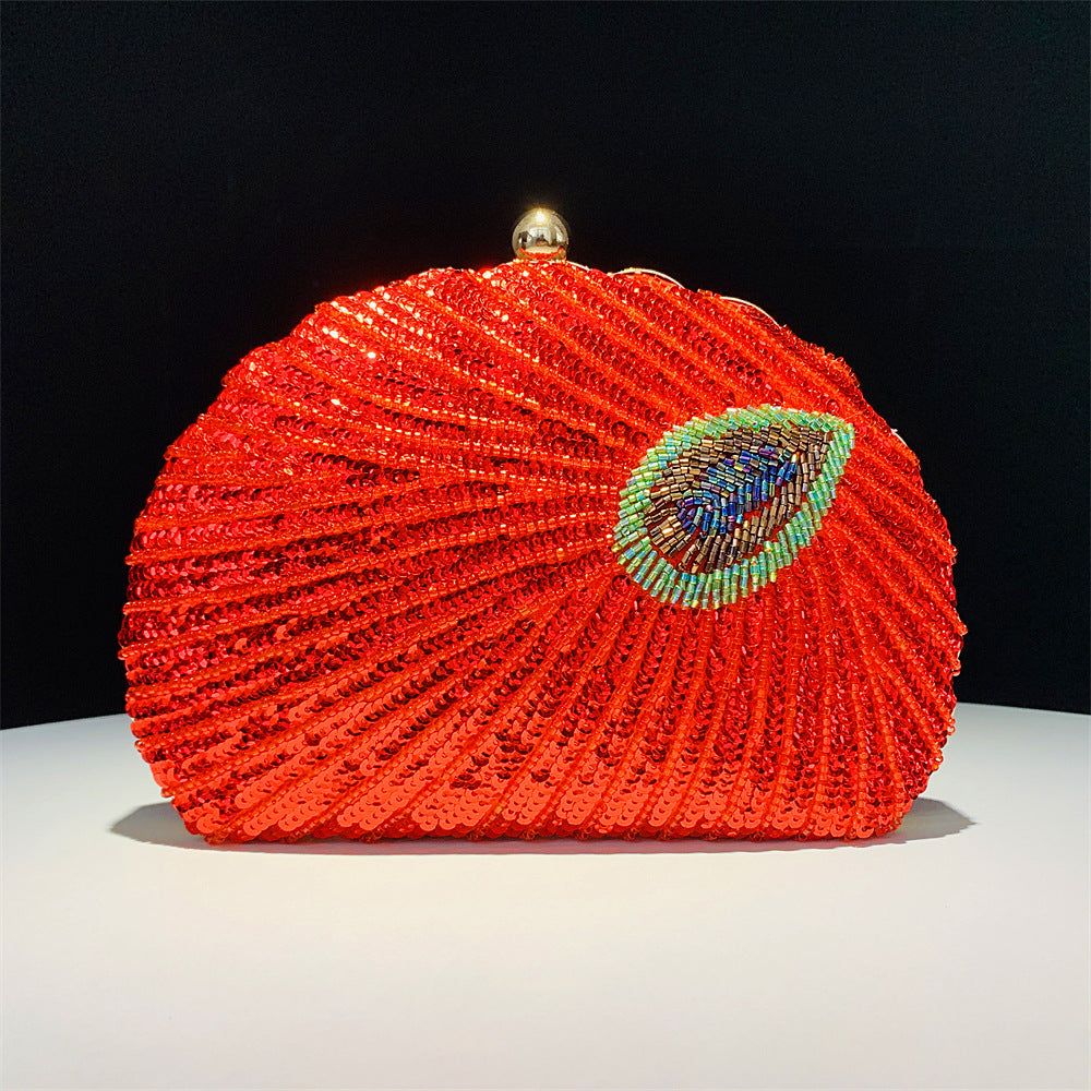 Women's Fashion Handmade Shell Peacock Beaded Banquet Dinner Bag