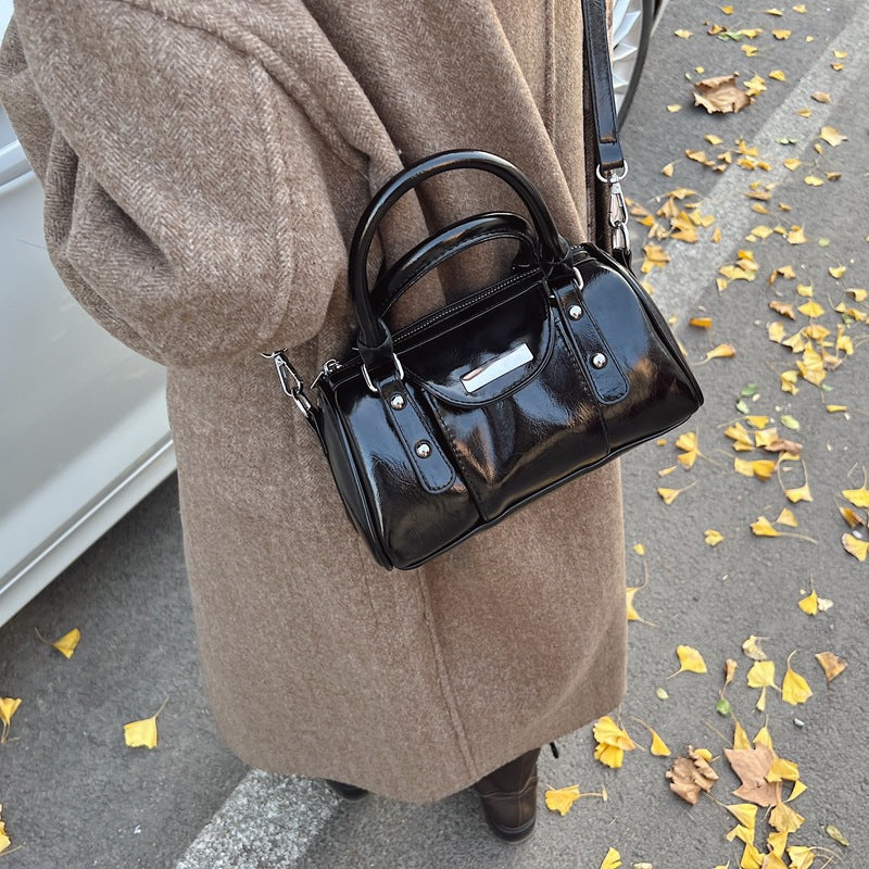 Women's Korean Style Wax Oil Leather High-grade Cylinder Simple Fashion Small Square Bag