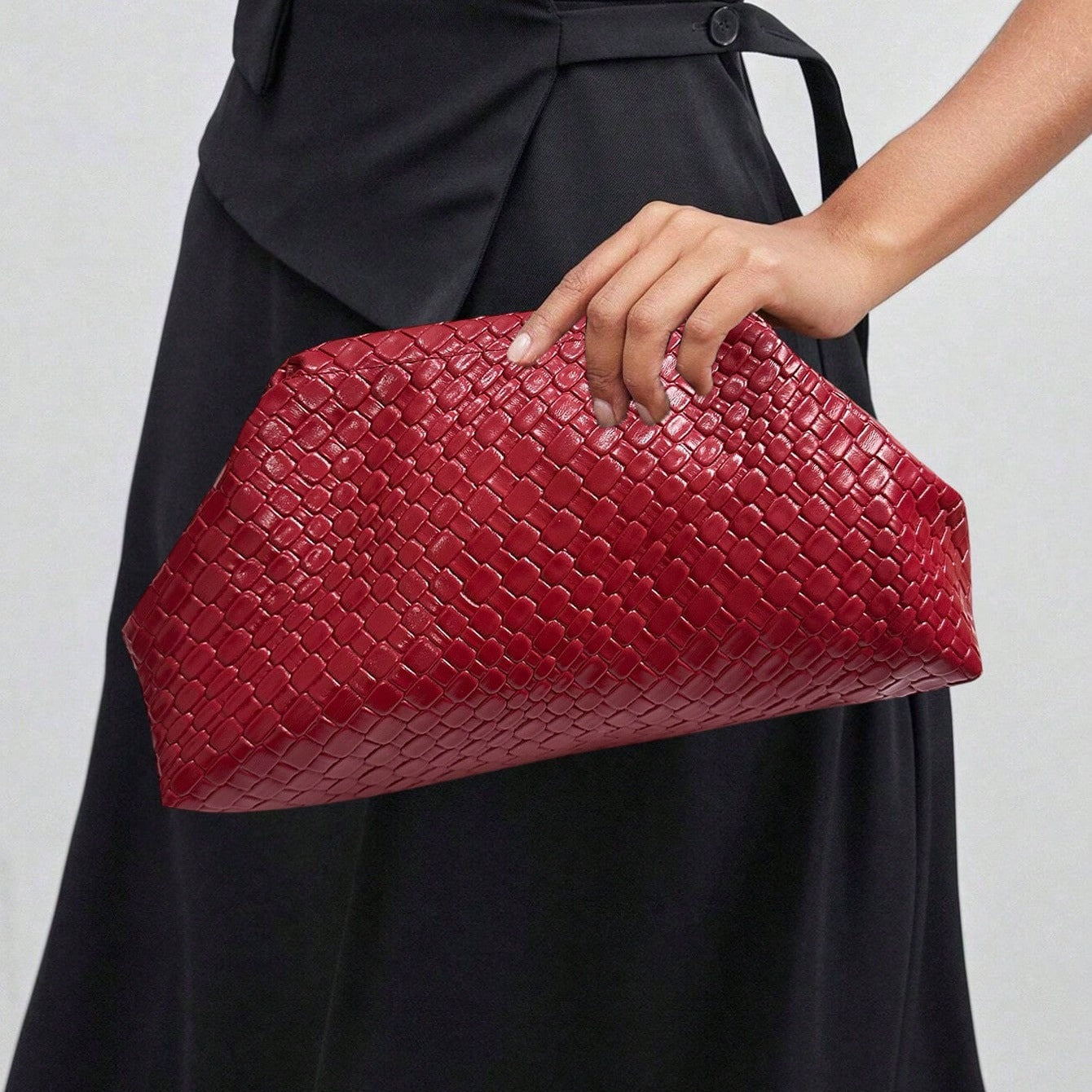 Women's Woven Pattern Dinner Angora Red High Texture Women's Clutch