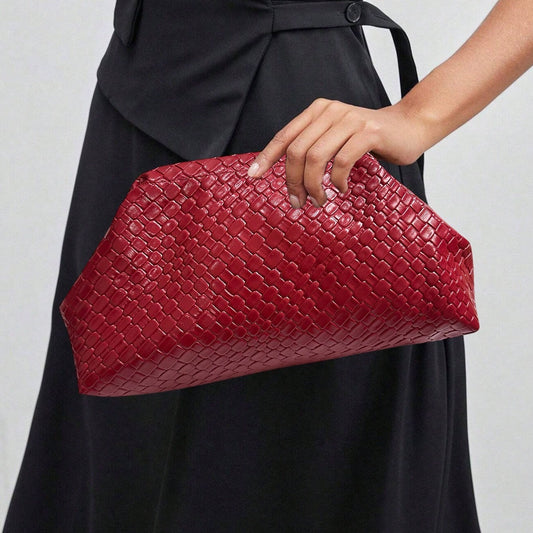 Women's Woven Pattern Dinner Angora Red High Texture Women's Clutch