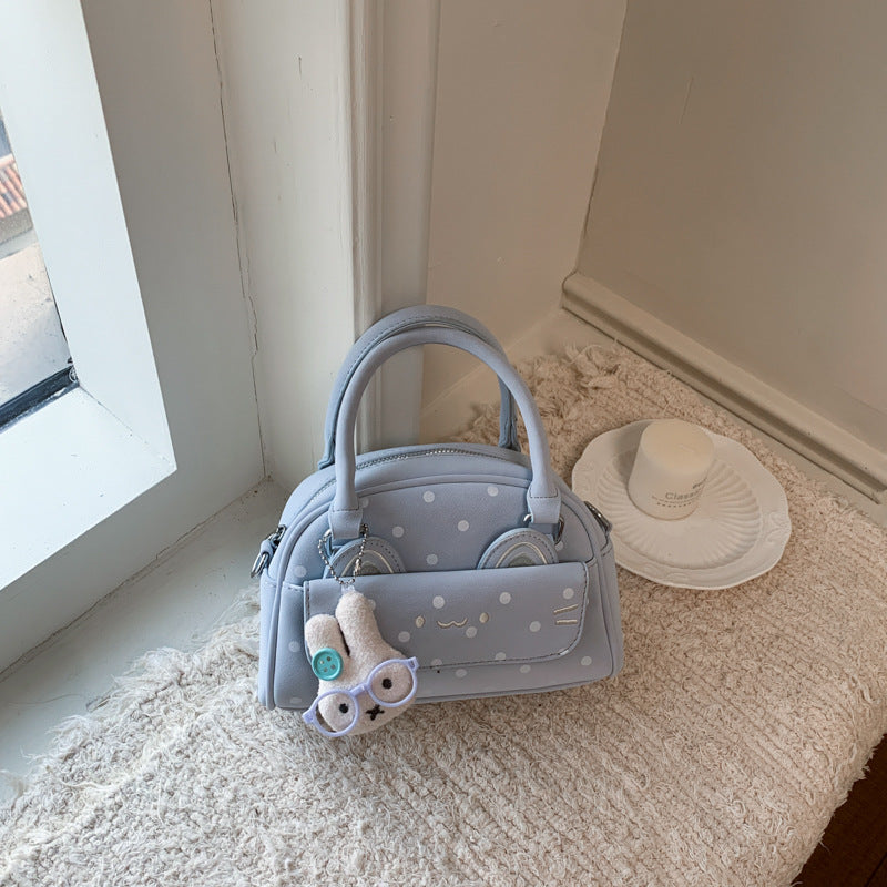 Women's Fresh Polka Dot Boston Cute Fashion Embroidered Women's Handbag