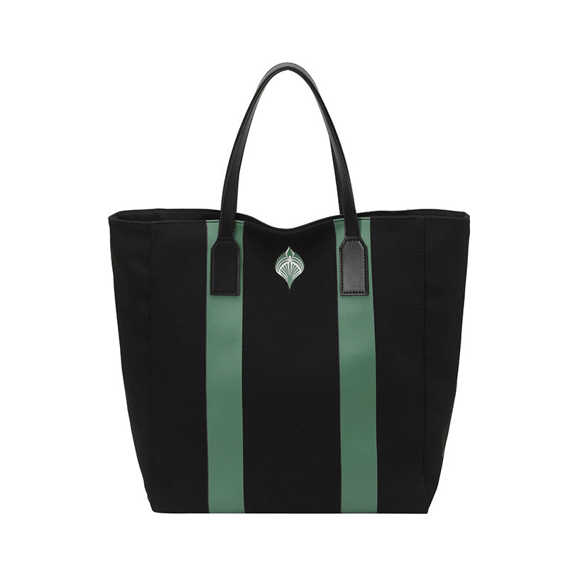 Style Contrast Color Striped Large Capacity Nylon Leisure Tote Bag