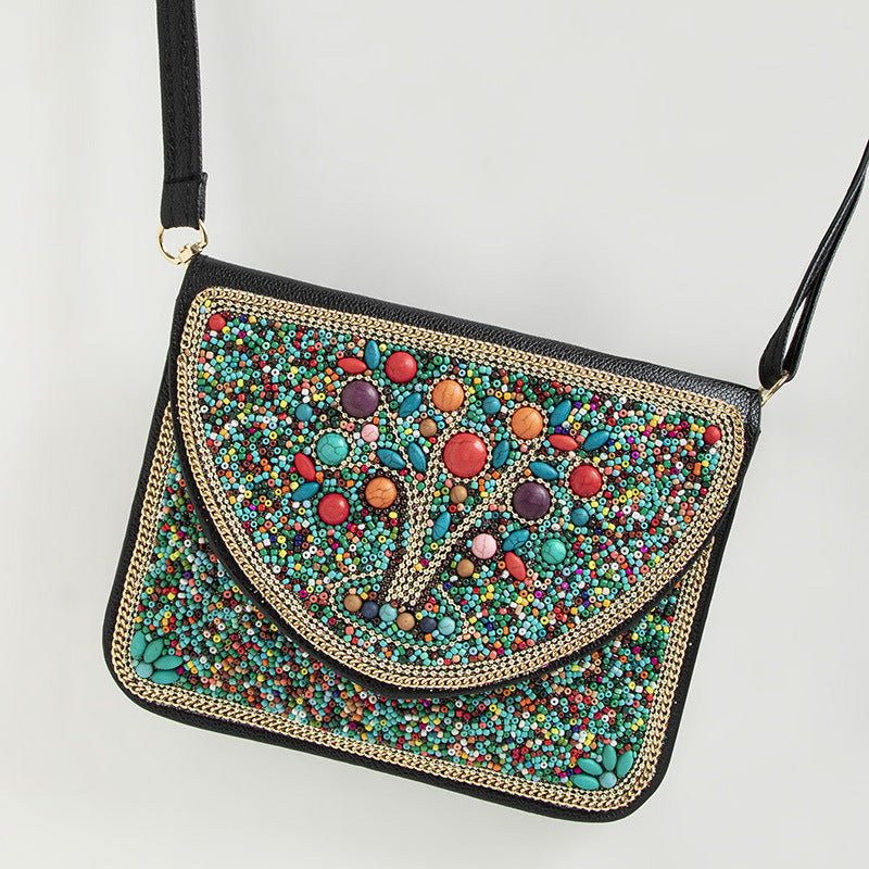 Women's Bohemian Style Bead Ethnic Shell Flower Trip Small Square Bag