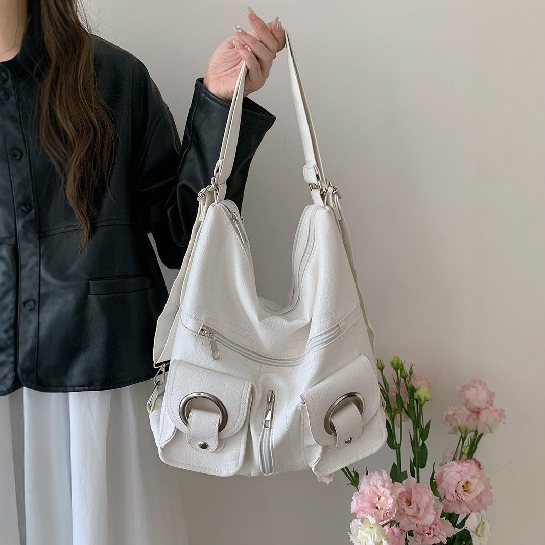 Women's Korean Simple Personalized Fashionable Zipper Pocket Large Capacity Women's Shoulder Bag