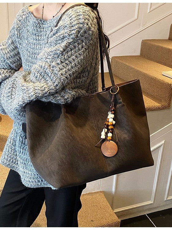Women's Fashionable High-grade Solid Color Large Capacity Lazy Tote Bag