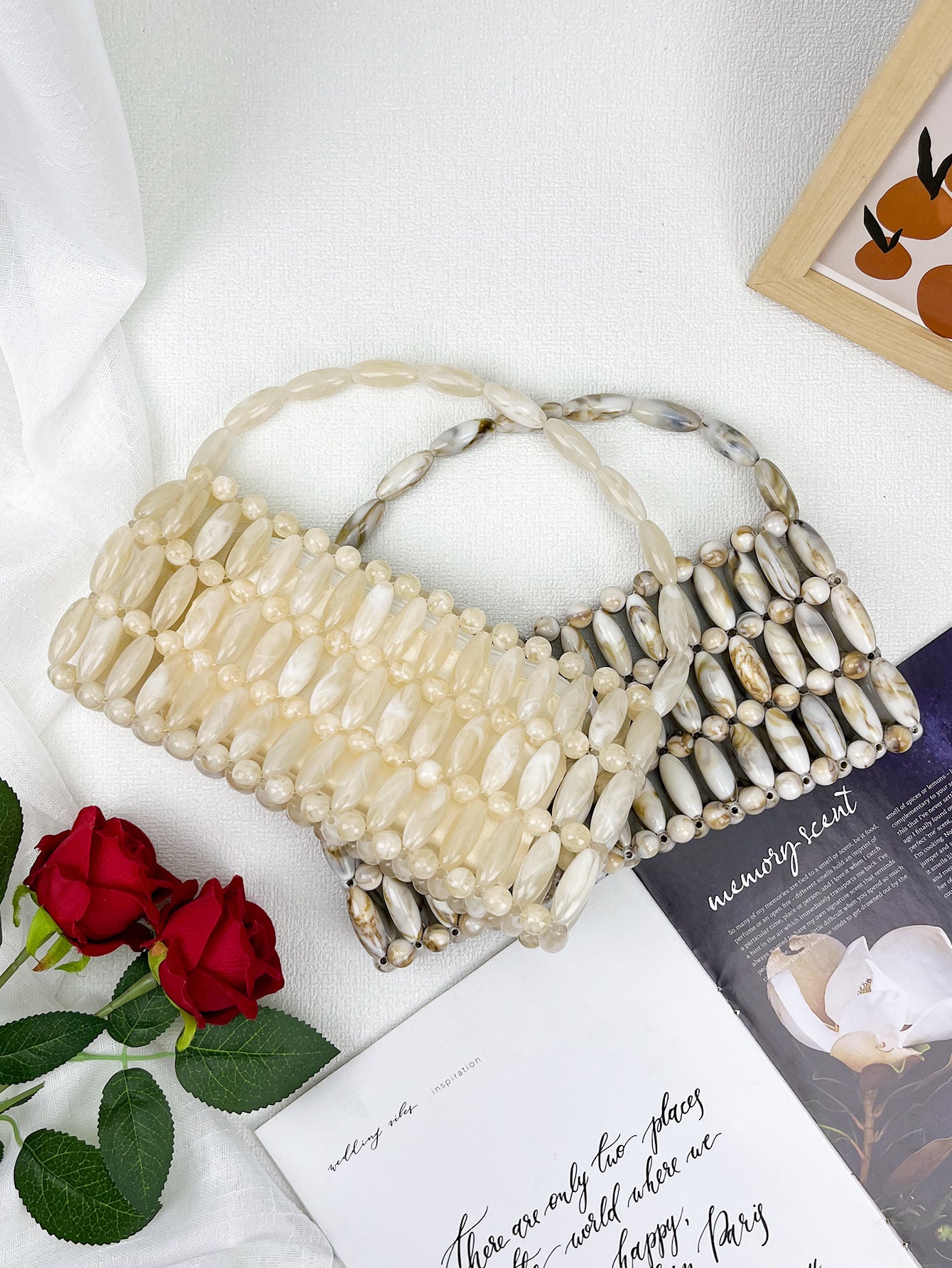 Women's Imitation Pearl Beaded Woven Summer Retro Women's Handbag