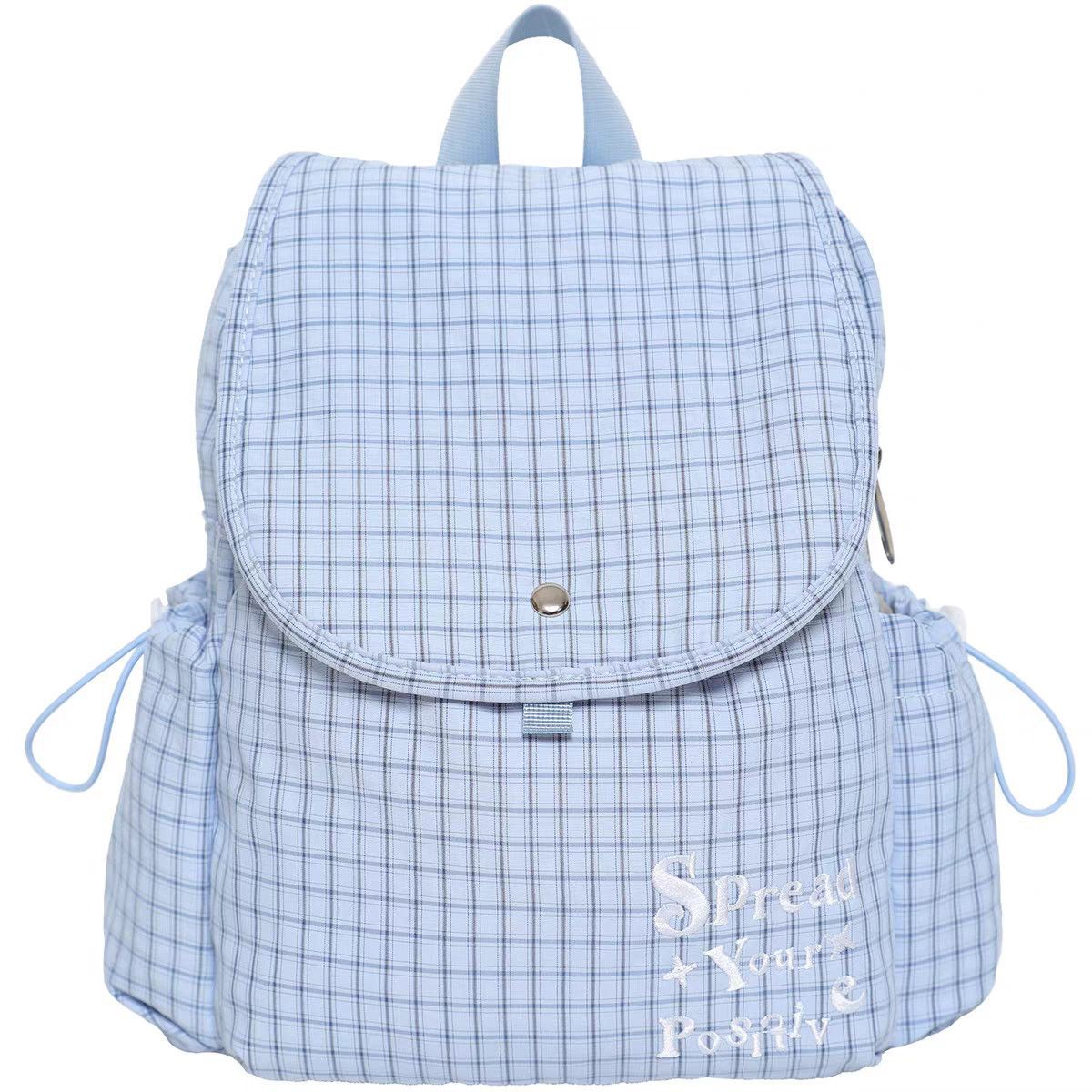 Checked Sweet Female College Plaid Canvas Niche Leisure Backpack