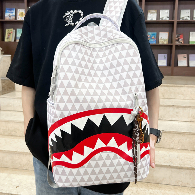 Shark Cartoon Image Printed Checks Early Backpacks