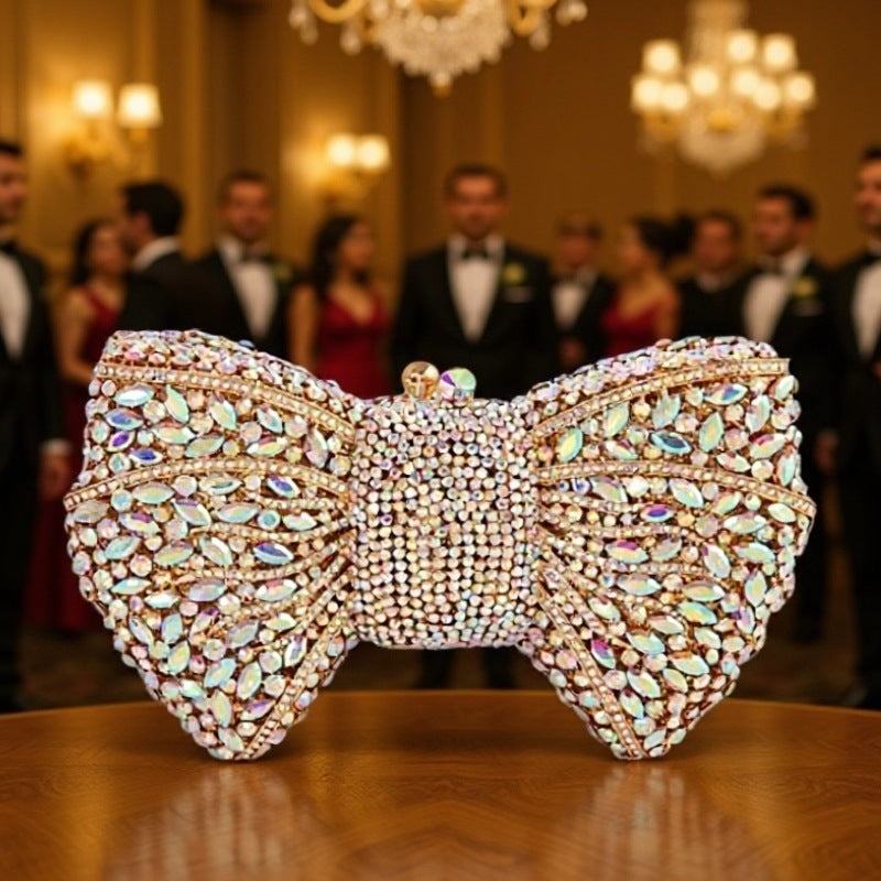 Women's Bow Diamond Hollow Full Clutch Banquet Evening Bags