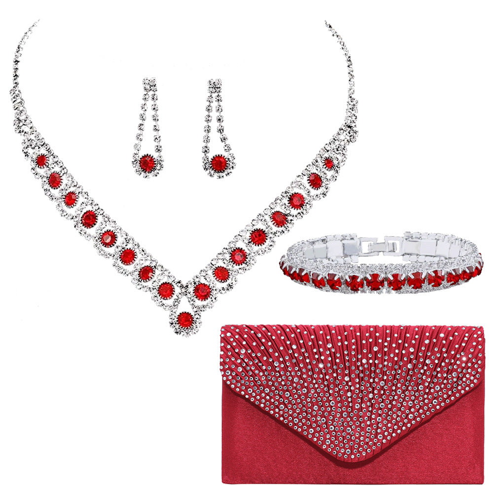 Jewelry Pcs Set Blue Zircon Necklace Earring Bracelet Satin Bags