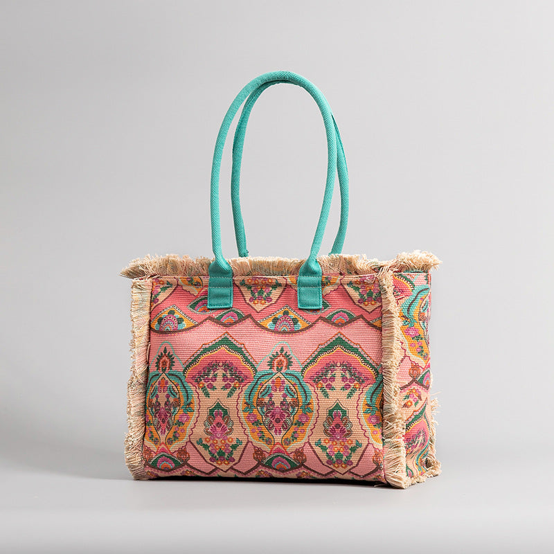 Women's Bohemian Retro Zipper Large Capacity Canvas Women's Shoulder Bag