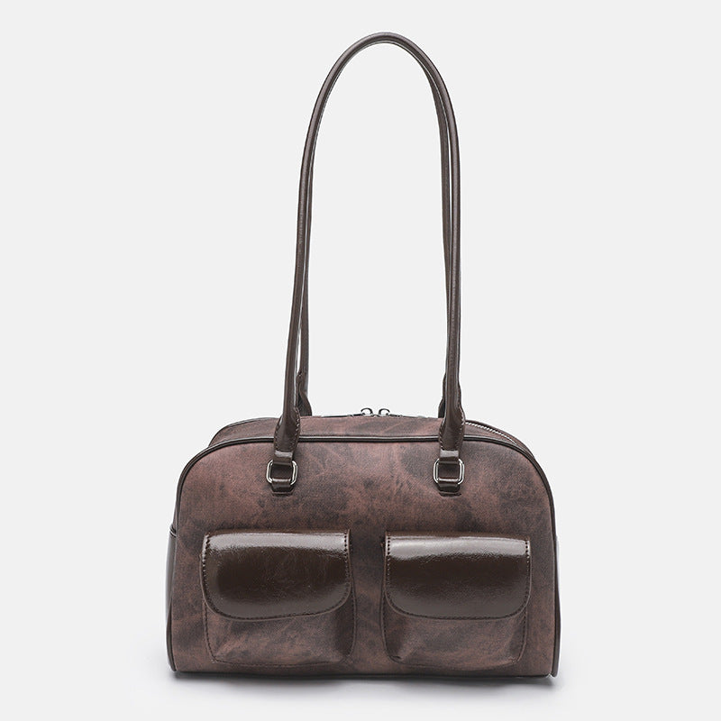 Women's Large Capacity Underarm Oil Wax Leather Tote Bag