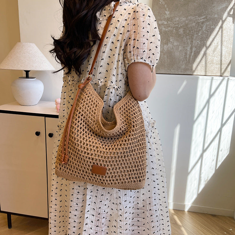 Women's Large Capacity Straw Mori Style Idle Holiday Fashion Men's Shoulder Bags