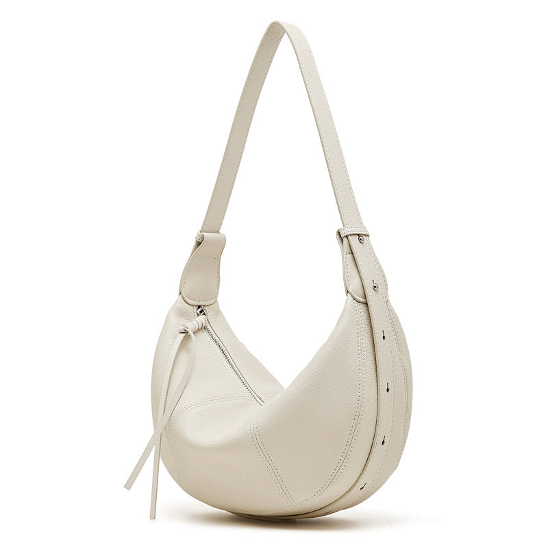 Women's Layer Cowhide Croissant Dumpling Genuine Leather Niche Practical Commuter Solid Bags