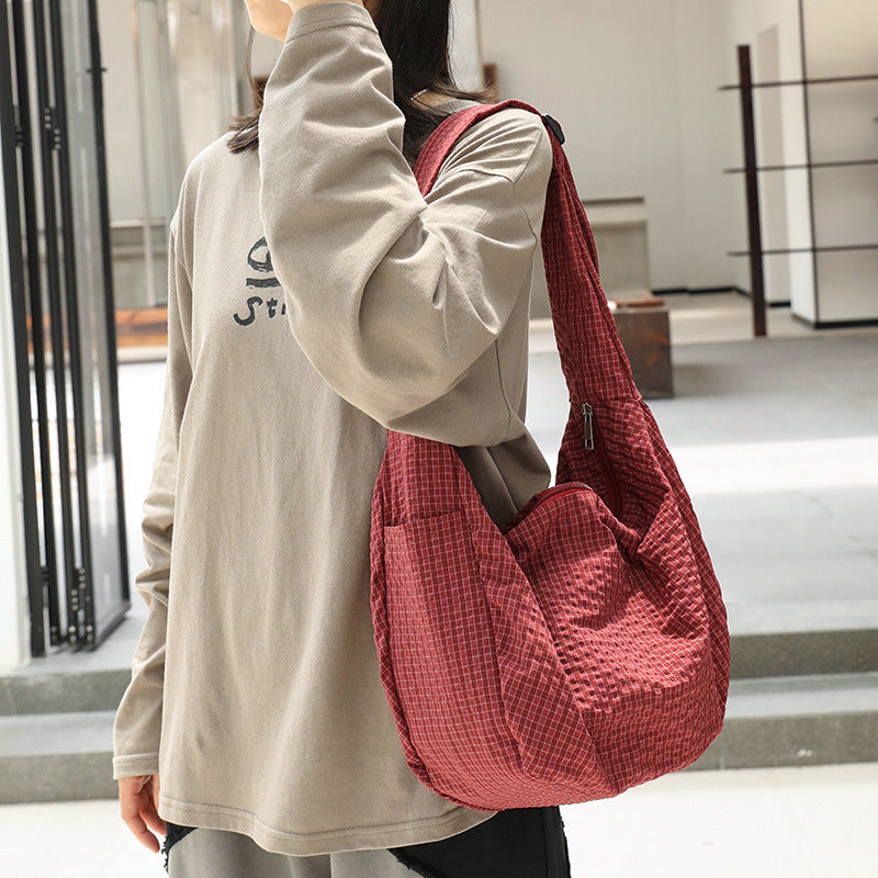 Women's Korean Style Plaid Dumpling Mori Striped Women's Messenger Bag