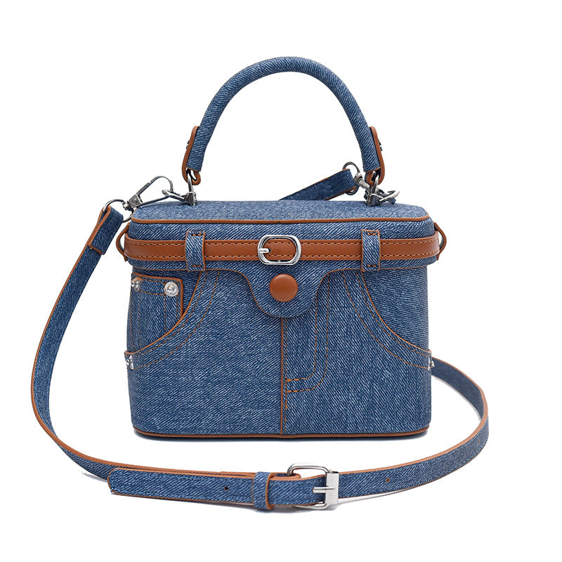Women's Korean Fashion Denim Texture Hand Carrying Box Women's Messenger Bag