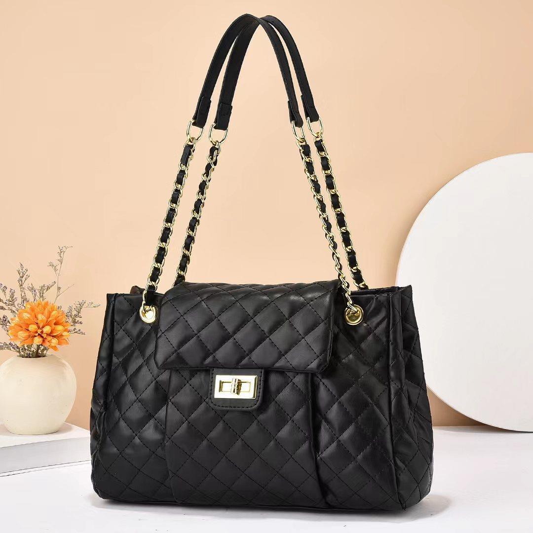 Women's Large Solid Color Simple Embroidery Thread Women's Shoulder Bag