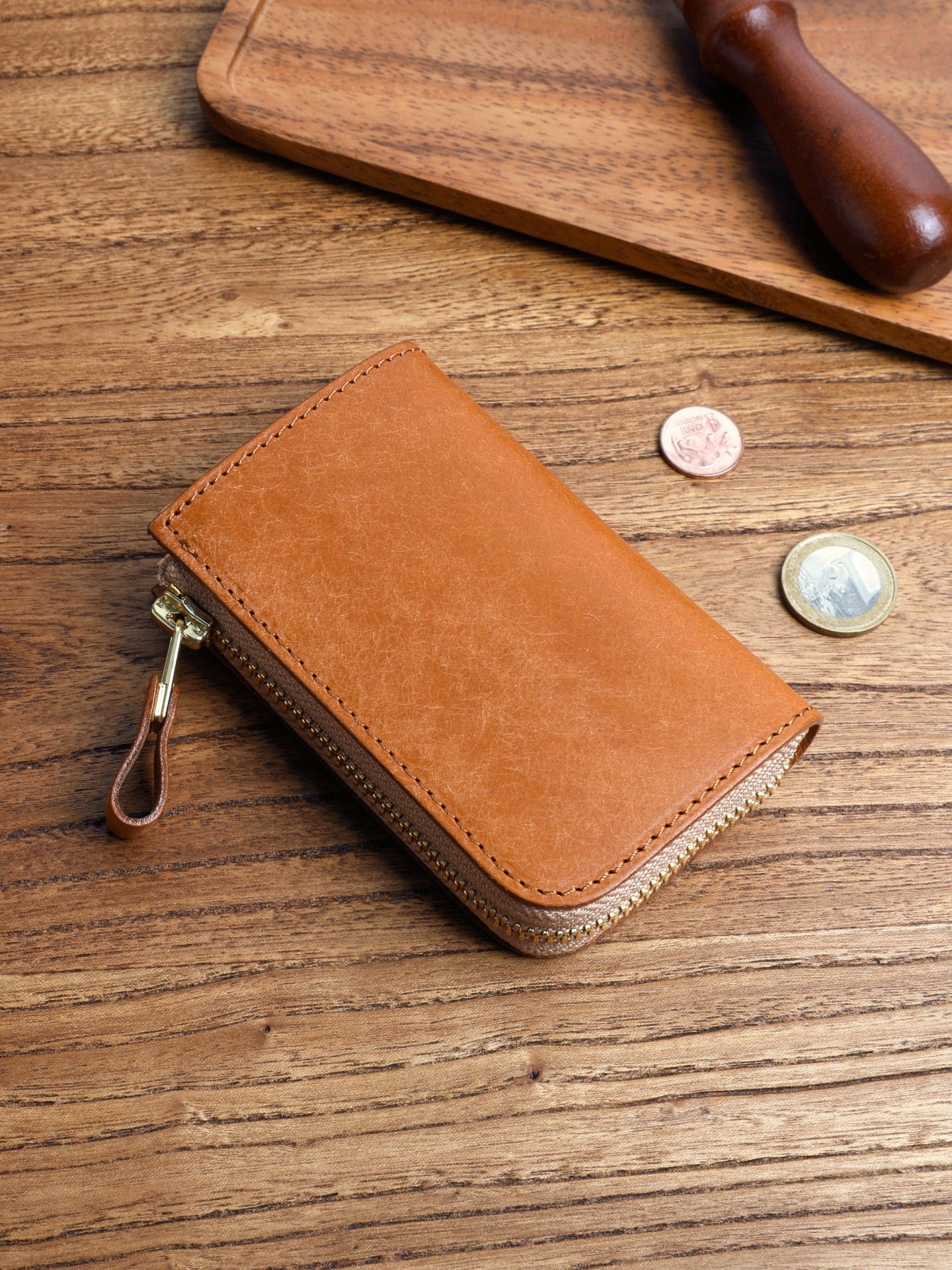 Frosted Short Zipper First Layer Cowhide Genuine Leather Men's Wallet