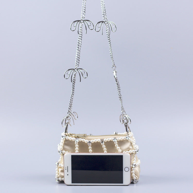 Women's Pearl Plaid Chain Handmade Beaded Fashion Bags