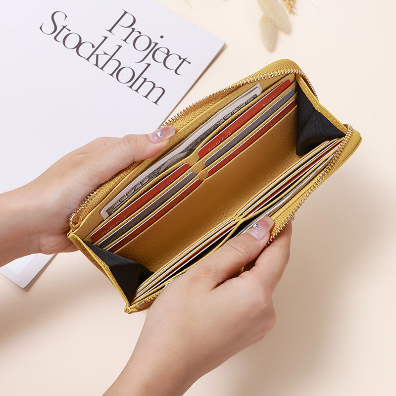 Women's Genuine Leather Long Zipper Fashion Clutch Ladies Wallet