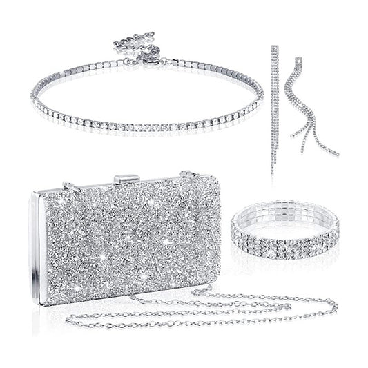 Bridal Rhinestone Necklace Tassel Eardrops Diamond Bracelet Dinner Bag