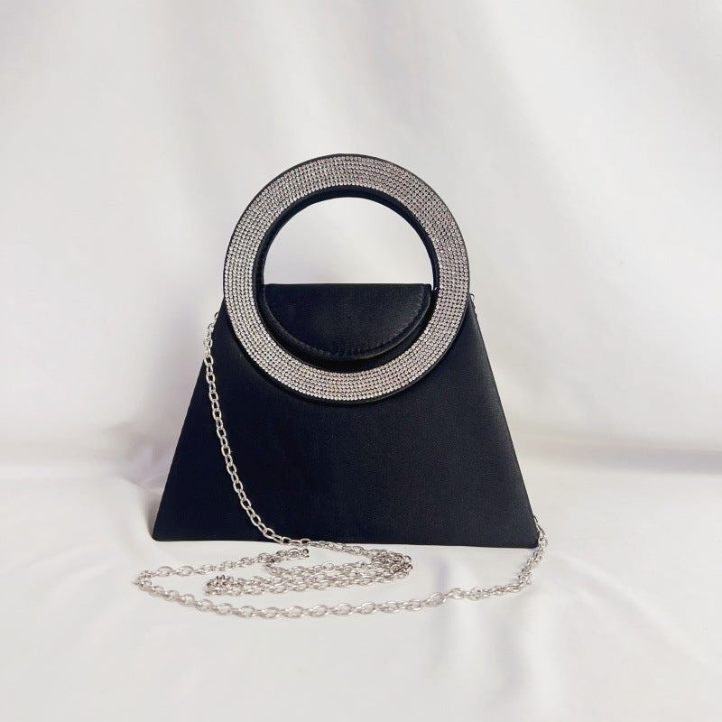 Round Water Diamond Banquet Silk Satin Trapezoidal Hand Dinner Bag