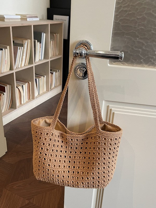 Women's Spring Hand-woven High-grade Simple Waffle Mesh Finished Commute Women's Shoulder Bag