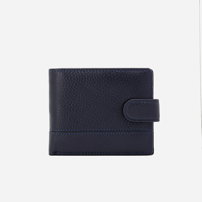 Men's Multifunctional Dark Blue First Layer Cowhide Short High Sense Large Men's Wallets