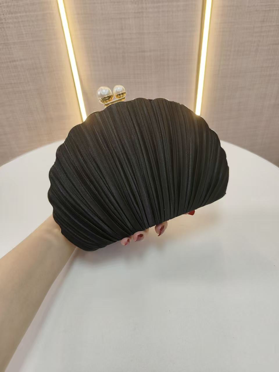 Women's Shell Pleated Clutch Banquet Dress Dinner Bag