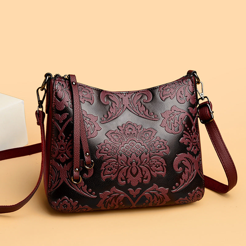 Women's Chinese Style Mother Soft Leather Embossed Women's Messenger Bag