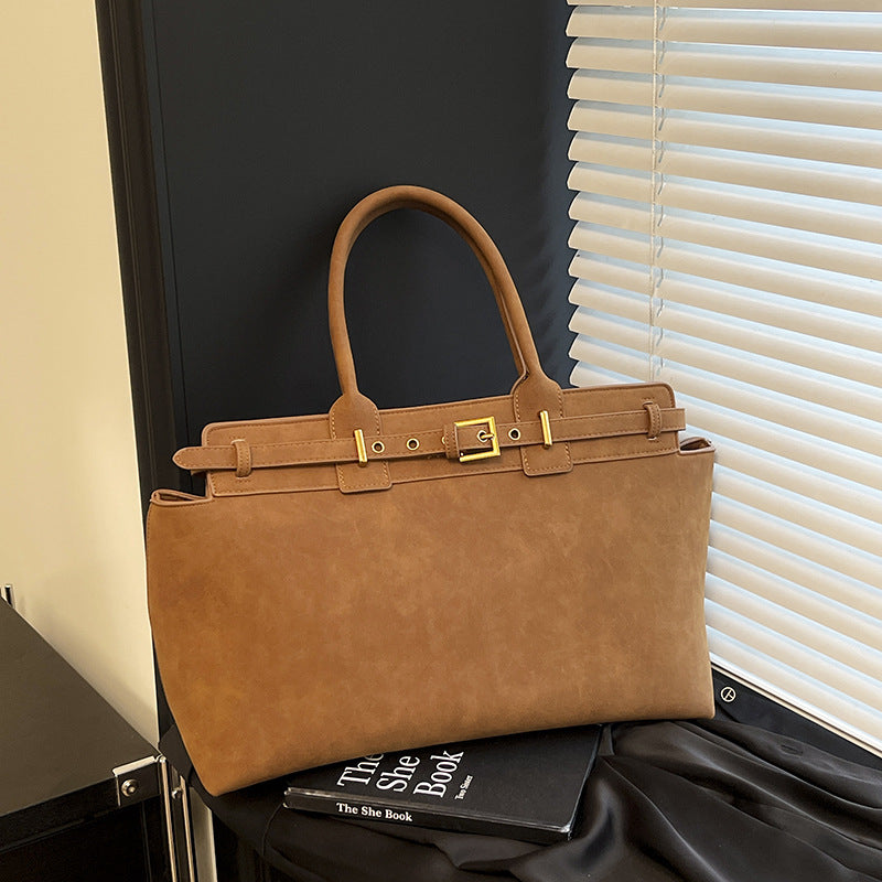 Women's Large Capacity Totes Retro Simple Versatile Niche Deerskin Shoulder Bags