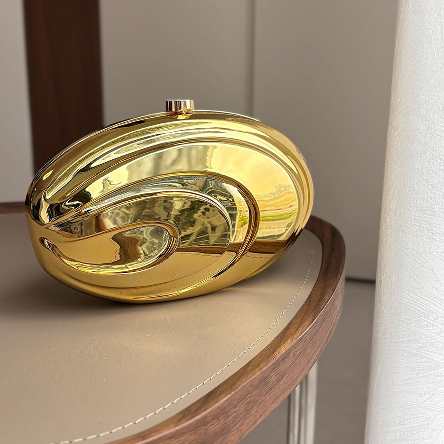 Retro Advanced Mirror Polishing Process Oval Clutch Glossy Three-dimensional Metal Bags