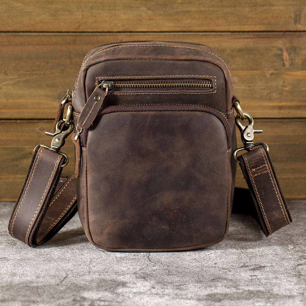Men's Multiple First Layer Cowhide Crazy Horse Men's Shoulder Bag