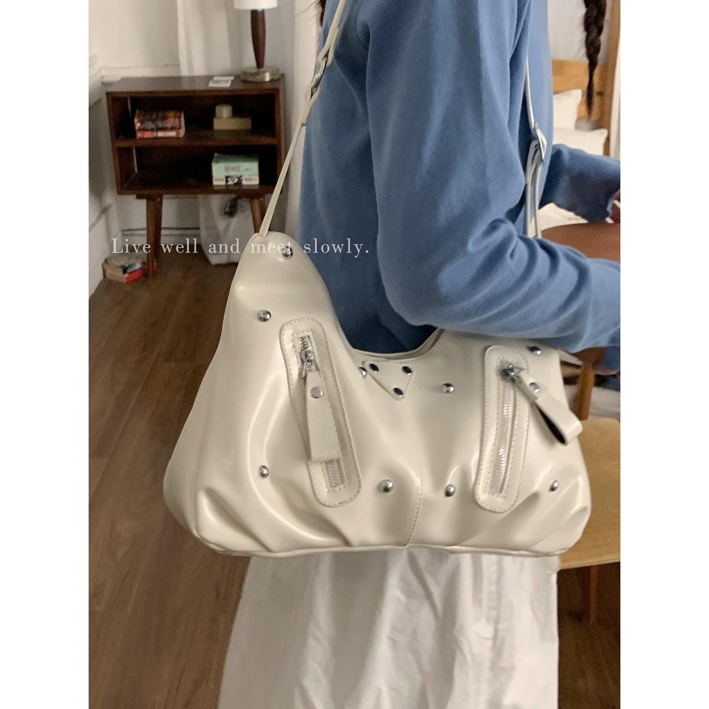 Women's Korean Style Large Capacity Underarm Simple Soft Surface Tote Bag