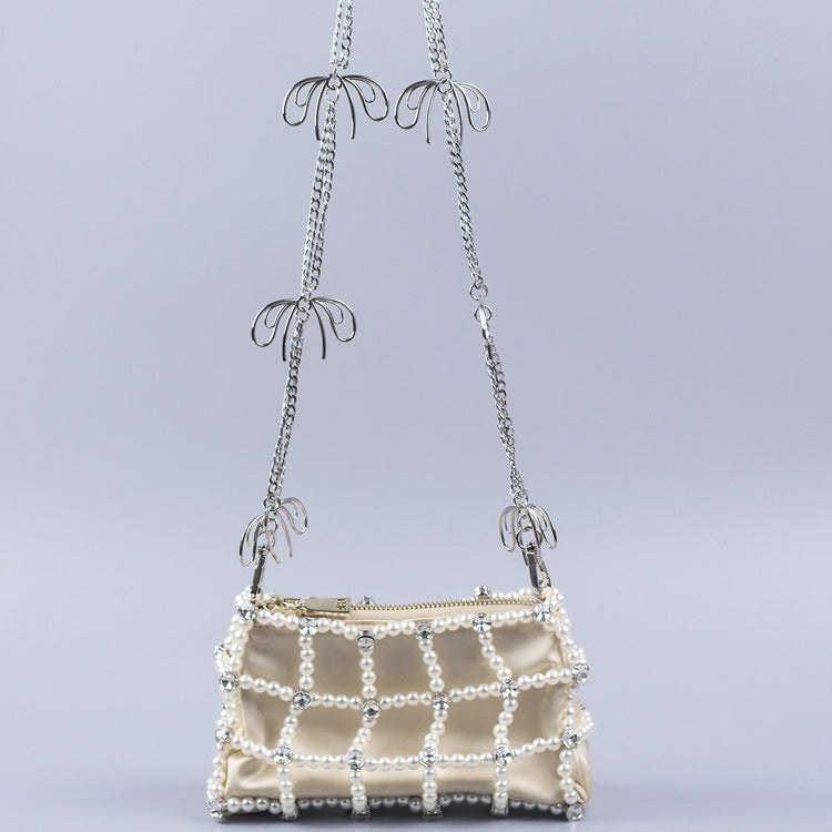 Women's Pearl Plaid Chain Handmade Beaded Fashion Bags