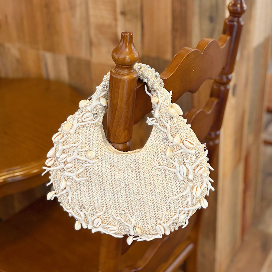 Elegant Shell Coral Straw Hand-woven Vacation Style Gentle Women's Handbag