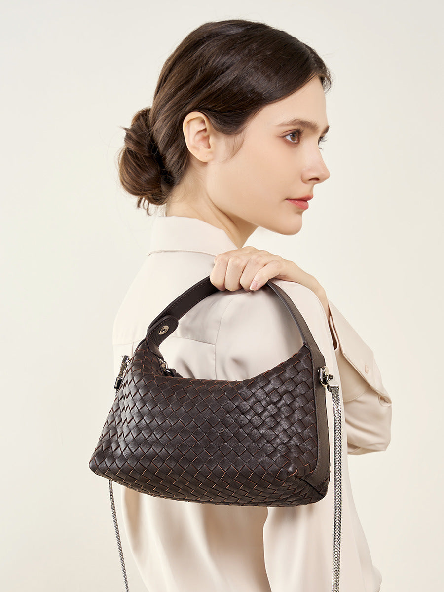 Authentic Leather Weave Dumpling Sheepskin Chain Female Pillow Women's Handbag