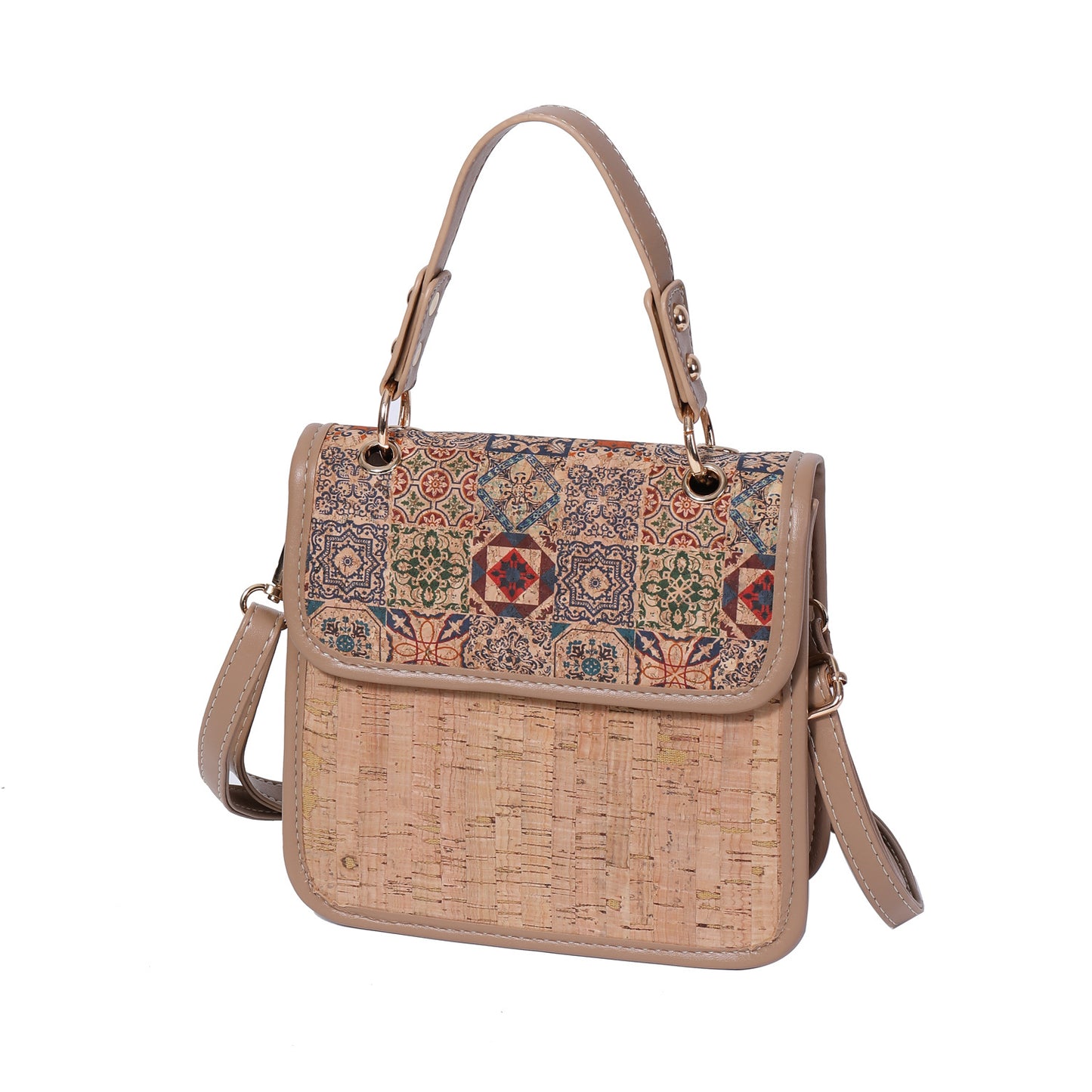 Women's Wooden Wood Outer Cork Lightweight Tree Leather Ethnic Style Women's Messenger Bag