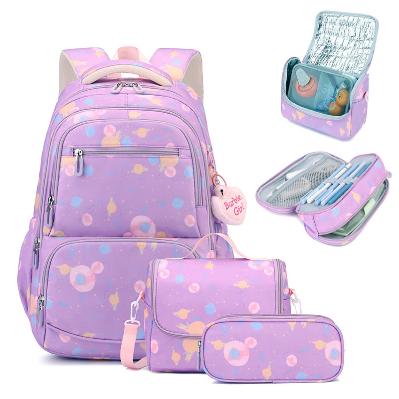 Three-piece Female Cartoon Printed Fabrics Junior's Burden Reduction Backpacks