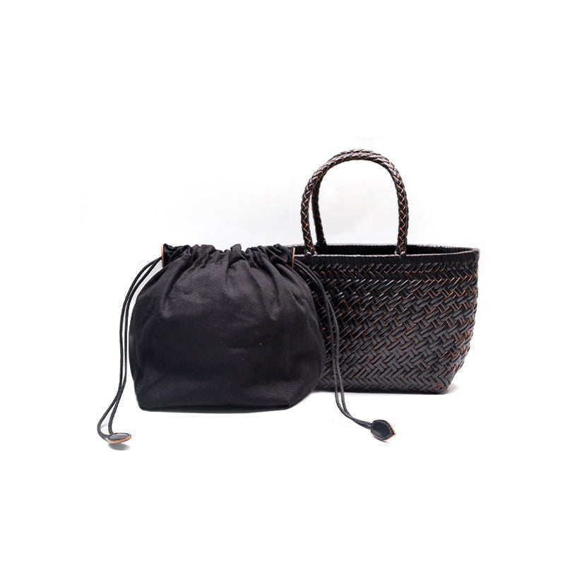French Style Vegetable Basket Leather Woven Bags