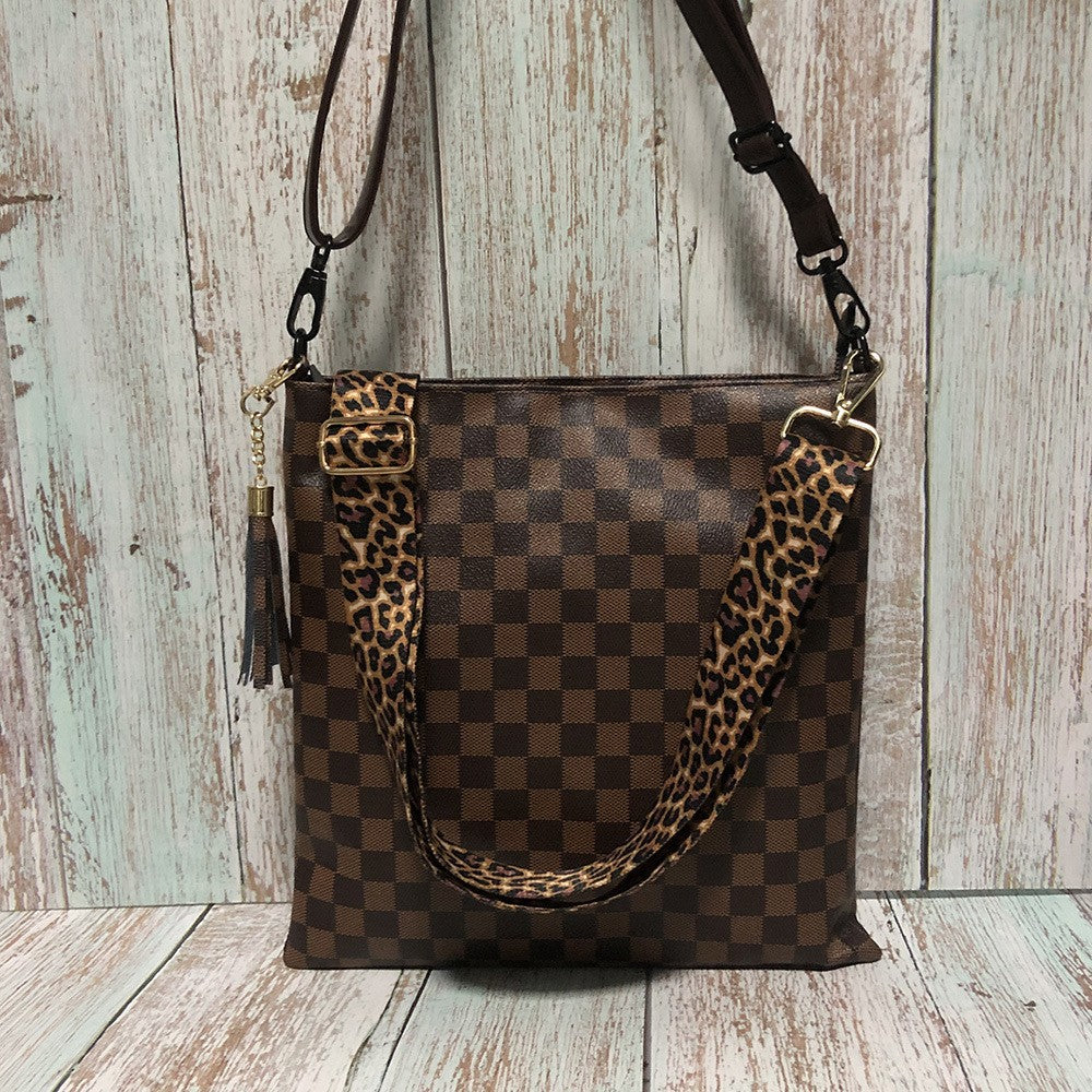 Women's Plaid Black Bright Leopard Print Cows Pattern Sunflower Zipper Vertical Women's Shoulder Bag