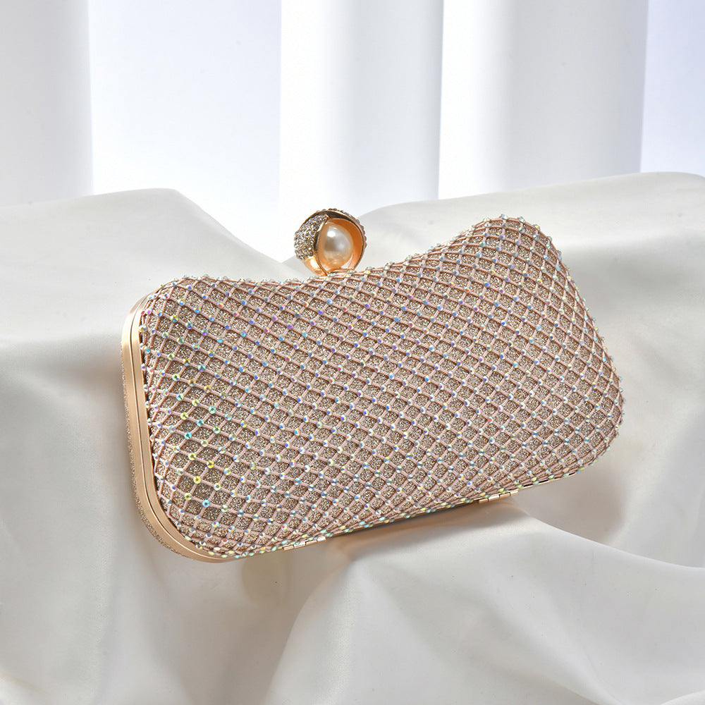Fashion Diamond Inlaid Pearl Pillow-shaped Net Drill Shining Dress Dinner Bag