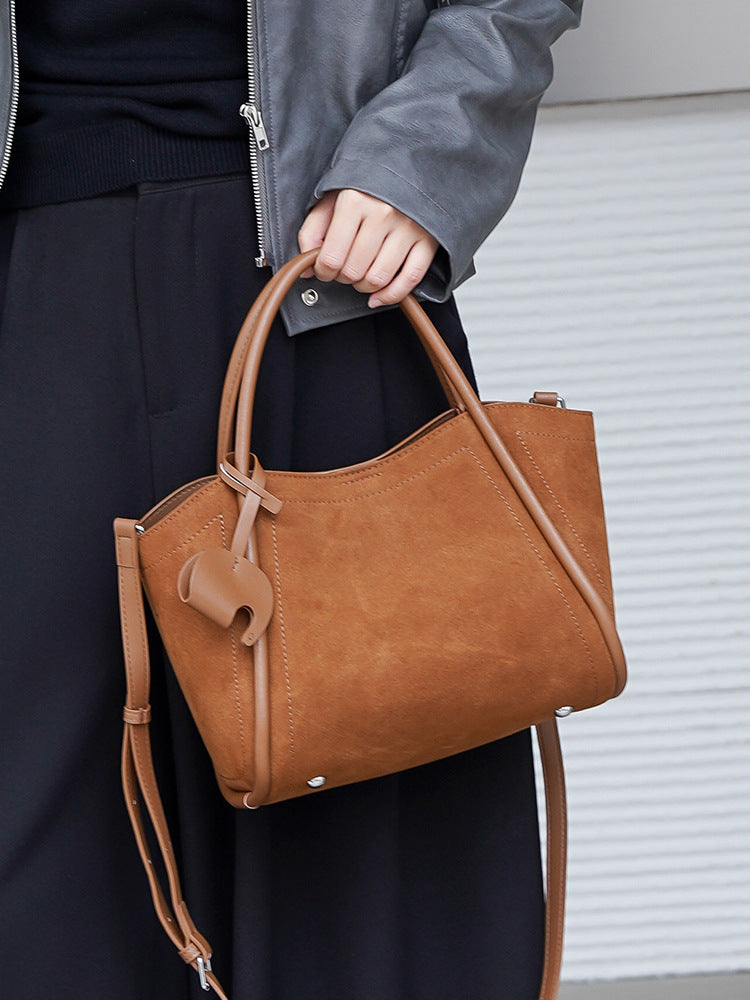 Women's Genuine Leather Frosted Cowhide Vegetable Basket Retro Affordable Women's Messenger Bag