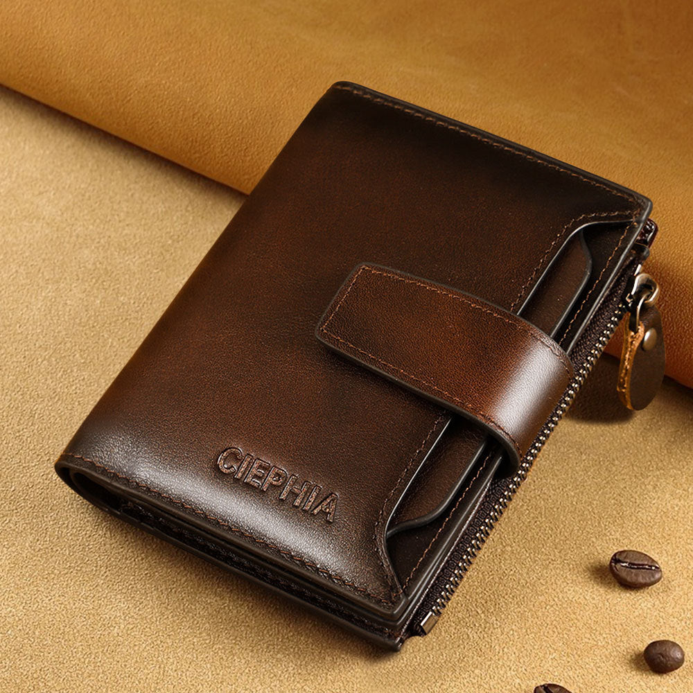 Innovative Men's Retro Leather Swiping Zipper Men's Wallet