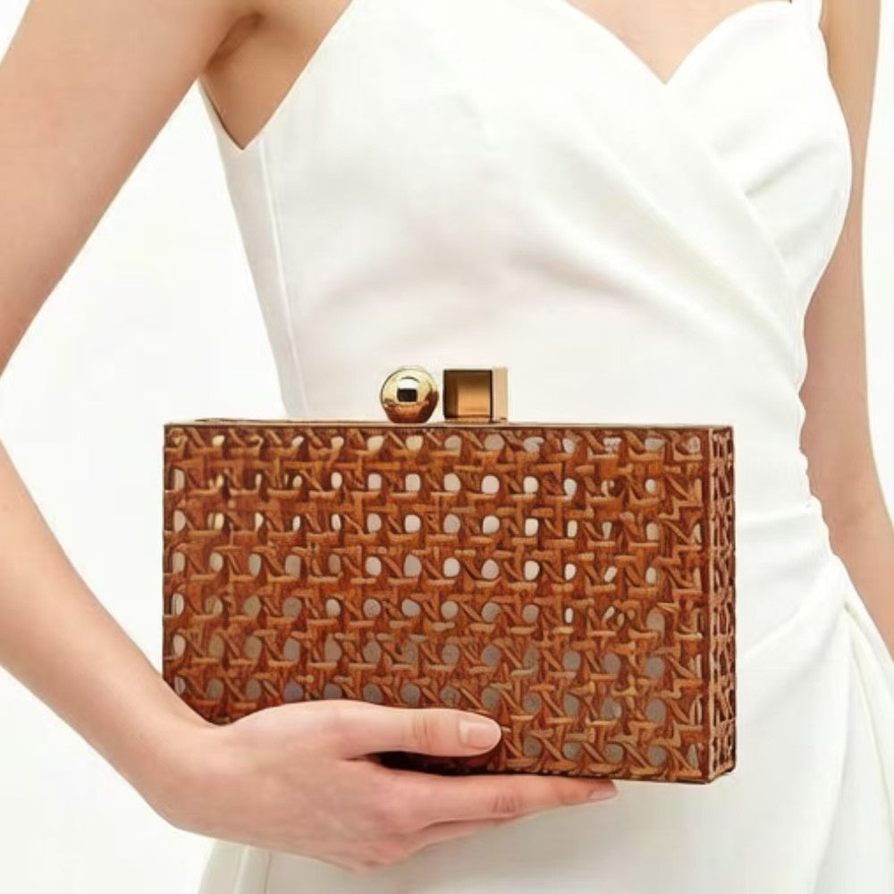 Retro Round Head Clutch Plastic Rattan Woven Dinner Bag