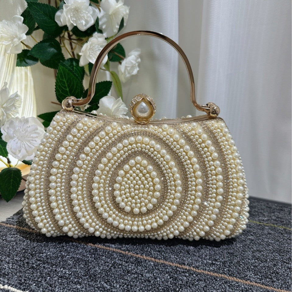 Women's Pearl Banquet Dress Diamond Clutch Oblique Dinner Bag