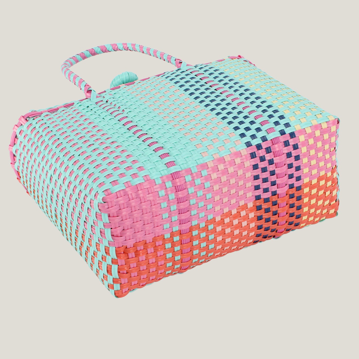 Women's Fresh Contrast Color Hand-woven Plastic Basket Beach Vacation Picnic Hand Bags