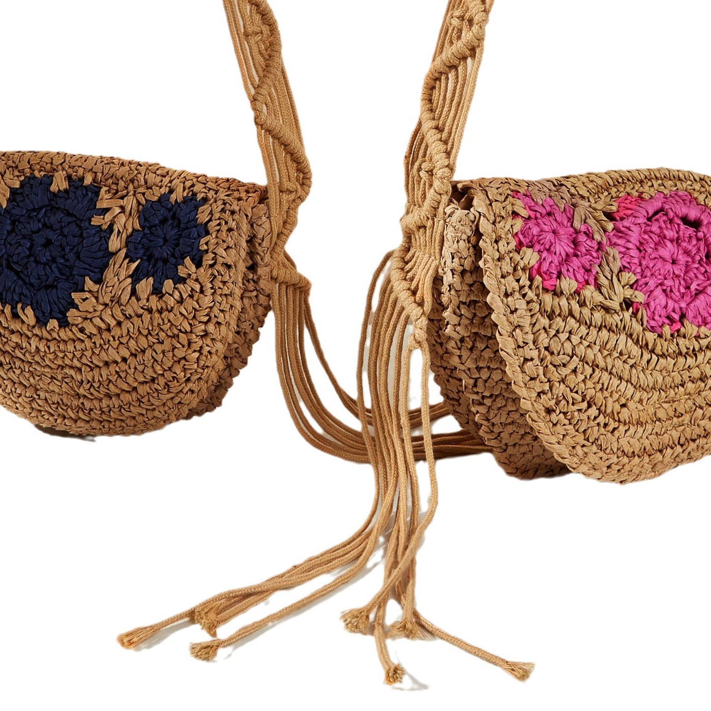 Woven Handmade Flower Brooch Leisure Beach Women's Handbag