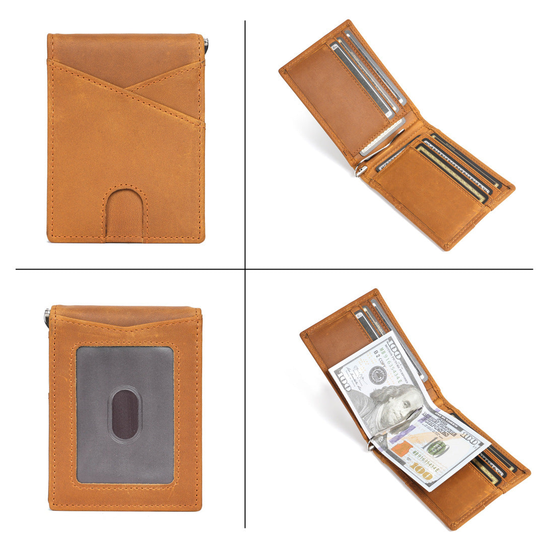 Men's Retro Leather Short Multi Slots American Gold Men's Wallet