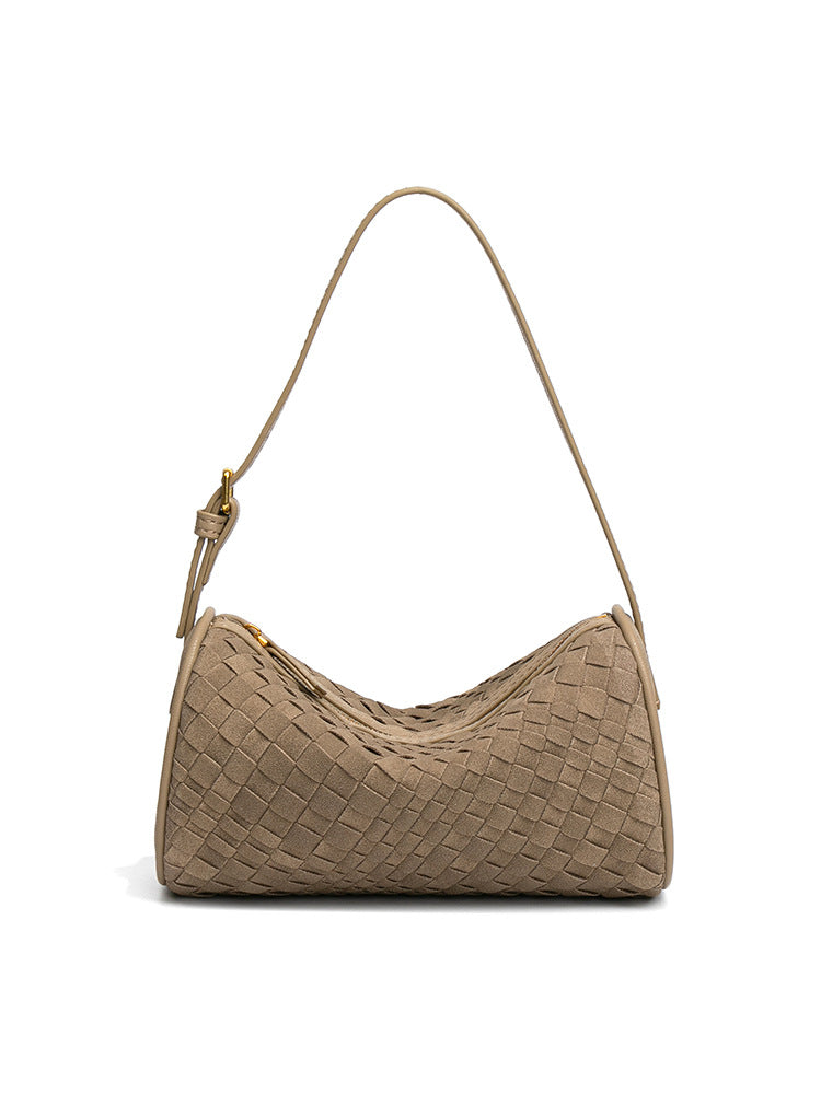 Women's Round Fashion Trend Woven Frosted Suede One Women's Handbag